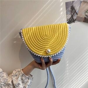Yellow and Blue Woven Women's Bag
